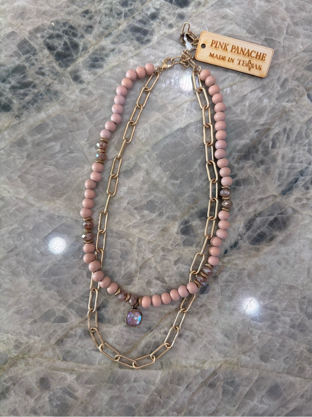 Pink Panache Pink and Gold Layered Bead & Chain Necklace
